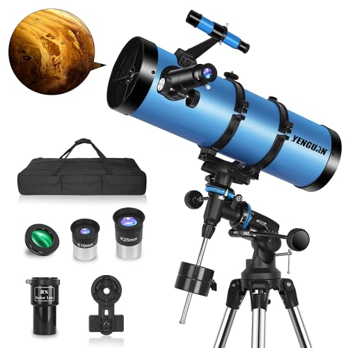 Telescope150EQ for Adults High Powered, Professional Newtonian Reflector Telescope for Beginner in Astronomy, with Carry Bag, Stainless Tripod, Moon Filter and Phone Adapter, Blue