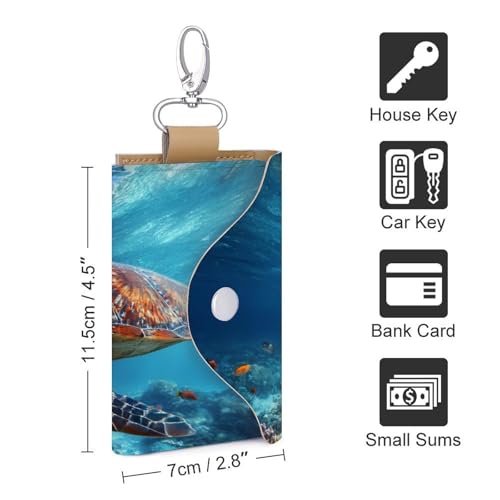 Majestic Sea Turtle Key Holder Bag PU Leather ID Card Holder Keychains Case Cover for Men Women2