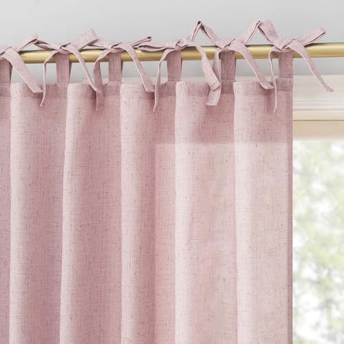 Sun Zero Roxy Generation Slub Texture Tacked Bow Semi-Sheer Tie Top Curtain Panel, 50" x 63", Pink by Sun Zero - Used condition - US$17.30