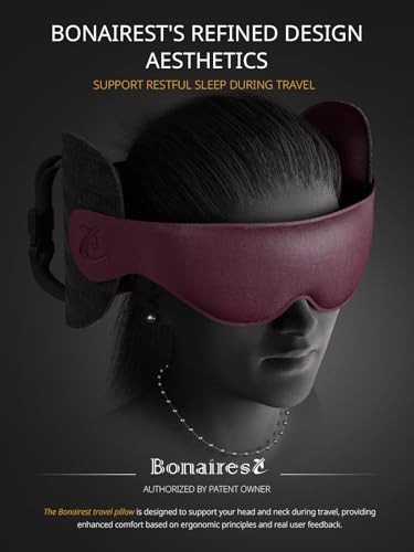 Image of Travel Pillow, Airplane Neck Pillow for Long Flight, Oversized Head Strap with 3D Eye Mask for Sleep, 360Support Headrest, Stop Bobblehead, Ultimate Travel Essentials for Men Women Red