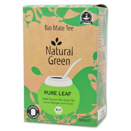 Delicatino - Natürliches Grün PURE LEAF 500g, Organische Yerba Mate ohne Stängel, frisch und rauchfrei, Ökologischer Anbau, Vakuumverpackt für maximale Frische