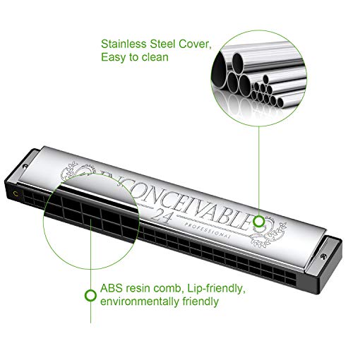 OTraki Harmonica Trémolo 24 Trous Clés de C Harmonica avec Étui et Chiffon de Nettoyage, Musique à Bouche Harmonica pour… - Les Beatles, Paul McCartney, John Lennon, RIngo Starr, George Harrison OTraki Harmonica Trémolo 24 Trous Clés de C Harmonica avec Étui et Chiffon de Nettoyage, Musique à Bouche Harmonica pour… – Image 4