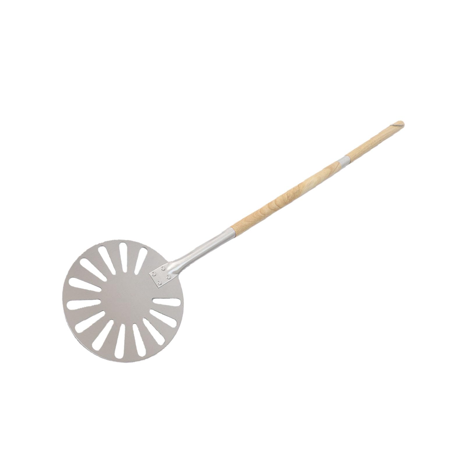 Fabater Pala Giratoria para Pizza de Acero Inoxidable de 9 Pulgadas, Pala Giratoria para Pizza de Metal Perforado con 2 Mangos Largos de Madera, Espátula para Liviana para Horno, Agarre Aislado