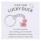 Ukodnus Lucky Duck Keychain, Good Luck Ducks Charm with Inspirational Card, Positive Gift for Friends, Family and Duck Lovers, Encouragement Gift for Graduation, New Job, Exam, Red