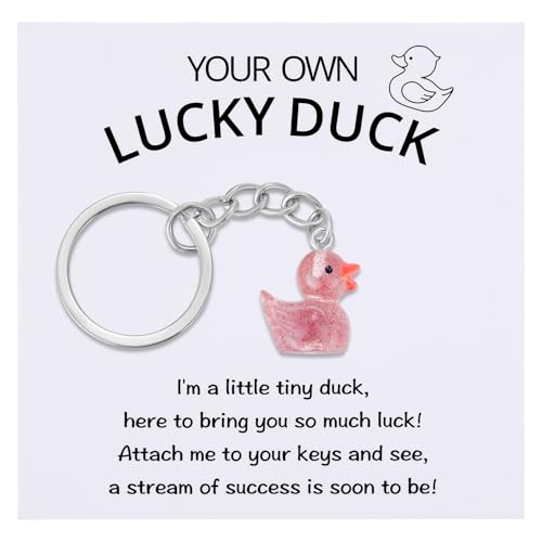 Ukodnus Lucky Duck Keychain, Good Luck Ducks Charm with Inspirational Card, Positive Gift for Friends, Family and Duck Lovers, Encouragement Gift for Graduation, New Job, Exam, Red
