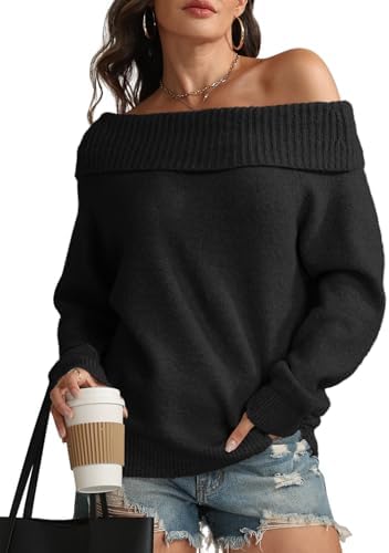 ATHMILE Womens Off The Shoulder Sweaters Oversized Spring Tops Ba...