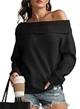 ATHMILE Black Sweaters Womens Off The Shoulder Tops Oversized Batwing Sleeve Loose Pullover Fall Winter Fashion Outfits 2026