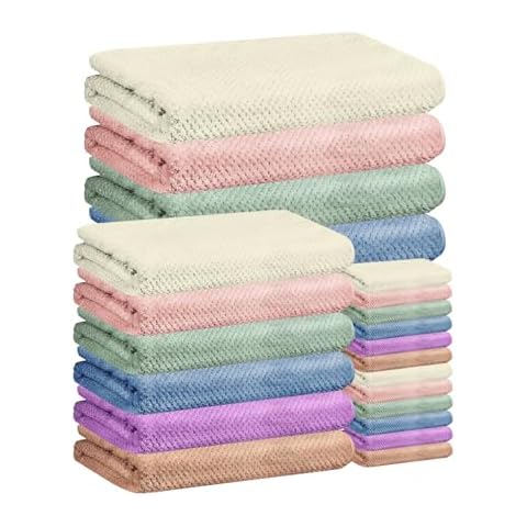 SENONAPO 24 Pcs Towels Set 6 Bath Towels 6 Washcloths and 12 Hand Towels, Reusable Absorbent Quick Dry Towels Colorful Coral Velvet Towel for Shower Bath Spa Hotel Bathroom Supplies (Multicolor) Cover