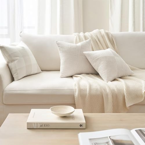 Topfinel KD195CREAM1-1818-2 Cream White Decorative Neutral Throw Pillow Covers 18X18 Inch thumb #3