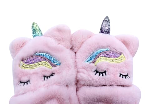 Girls Winter Convertible Mittens Cute Animal Cat Face Fleece Lined Warm Flap Cover Gloves Knit Mitten3