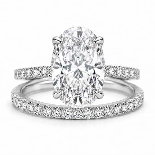 Effinny 3.5ct Elongated Oval Cut Engagement Ring Set,925 Sterling Silver Bridal Ring Set with Half...