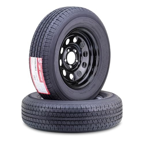 FREE COUNTRY Trailer Tire Wheel Assembly ST205/75R15 10-Ply E 110M Heavy Duty 2400lbs w/ 5 Lug on 4.5 PCD Black Mod Rim SET 2