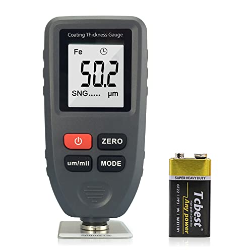 Coating Thickness Gauge GR-1001 Auto Paint Thickness Gauge Tester with Sensor for Auto Fe-NF Auto Power Off Measuring Range 0-1300um(0-51.2 mil) Digital Coating Thickness Gauge for Used Car
