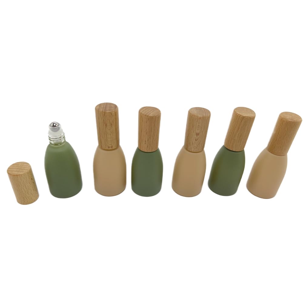 BEECO GIF2U 6Pcs 12ml/0.4 oz Glass Roll On Bottle with Bamboo Lid for Essential Oils,Empty Refillable Roller Bottles for Perfume Sample with Stainless