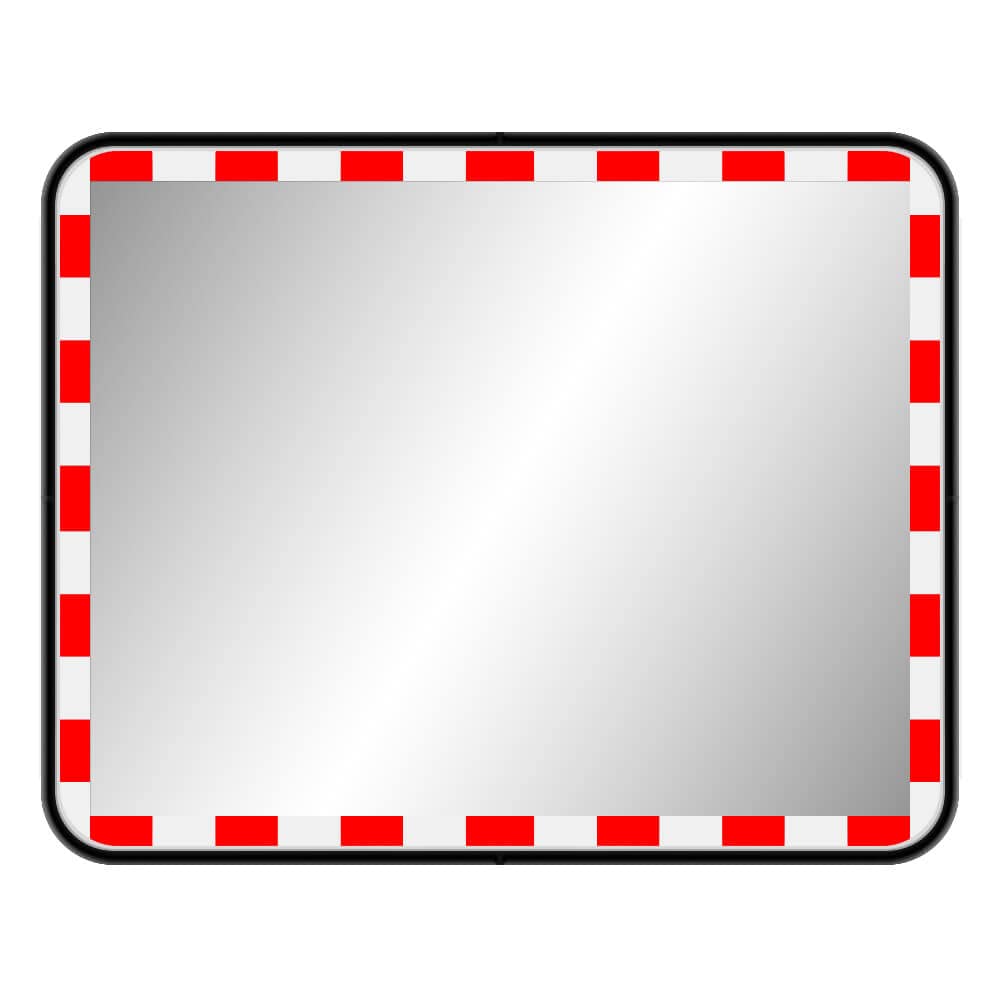 Edelstahl-Verkehrsspiegel mit Kunststoffrahmen, rot/weiß, rechteckig, 80 x 60 cm aus Stahl, Kunststoff, Art.-Nr. 41051 | Sicherheitsspiegel | Straßenspiegel