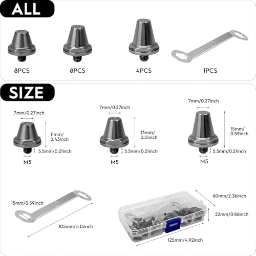Boloest 20 STK Fußballstollen Aluminiumlegierung, Fußballschuhe Stollen, Ersatzstollen für Fußballschuhe, Kompatibel mit den meisten Fußballschuhen auf dem Markt(11mm/13mm/15mm)