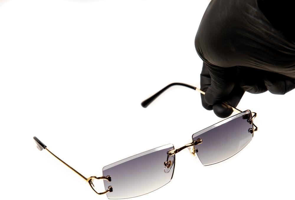 Street Knitted Men Women Stylish Narrow Rimless Purple Gradient Tinted Lens Rectangular Gold Frame Shades 90s Rectangular Slim Small Frameless Retro Trendy Hip Hop Square Unisex Sunglasses - Image 5