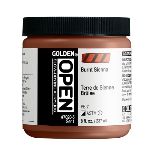 GOLDEN OPEN Slow-Drying Acrylics, Burnt Sienna, 8 fl. oz. Jar