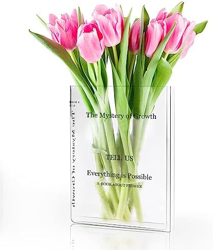 The Mystery of Growth Flower Vase, Clear Acrylic Flower Vase Flower in Vase - Book Vase for Flowers Aesthetic Room Decor Book Vase Flower Vase