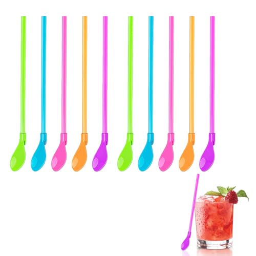 10 Cucchiaio di cannuccia riutilizzabile 2 in 1, cucchiai per paglia, in plastica colorata, paglia riutilizzabile, cannuccia frullata, cannuccia, cannucce, riutilizzabile, ideale per frullati, latti