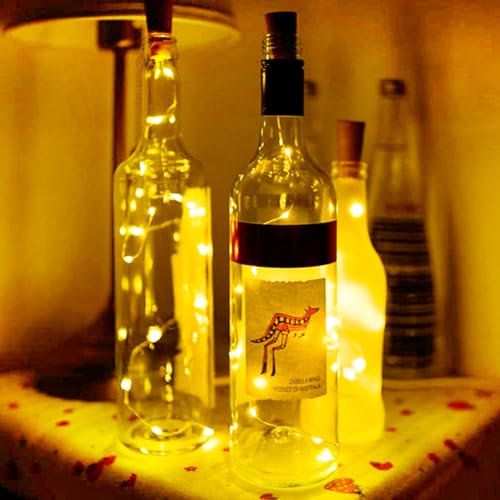 kolpop 18 Stück LED Lichterkette mit Batterie, 2M 20LED Mini Lichterkette für Außen/Innen Deko Flaschenlichter DIY, Party, Hochzeit, Weihnachten - Warmweiß