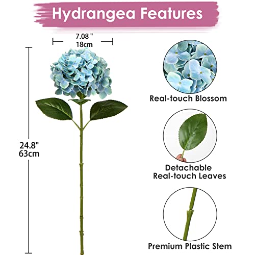 2Pcs Hortensia Kunstbloemen Decoratieve Blauwe Nep Bloemen Real-Touch Zijde Hortensia 63Cm Lange Stam Voor Thuis Hotel Kantoor Bruiloft Decoraties - Afbeelding 6