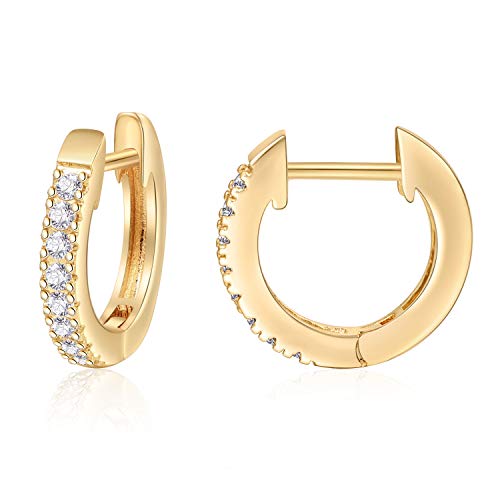 Cubic Zirconia Cuff Earrings 14K Real Gold Plated Huggie Hoop Stud Earrings for Women