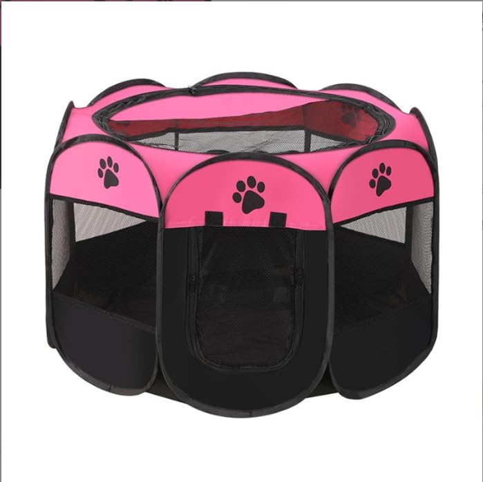 Caño plegable para cachorros, parque para cachorros para interior, parque para perros, portátil, valla para perros, para interior, conejos, gatos, gatos, perros, conejos, 73 x 73 x 43 cm (rojo rosa)