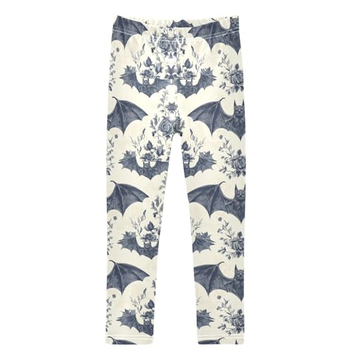 Boccsty Pattern of Bat Blue Floral Girls Leggings Kids Yoga Pants Dance Active Tights 4T