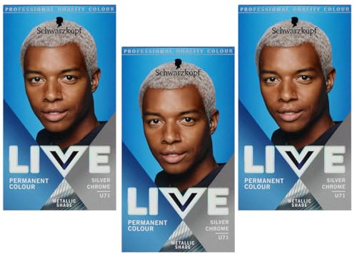 3x Schwarzkopf Live Men Colour Intense Permanent Colouration U71 Silbernes Chrom, für Herren (3er Pack)