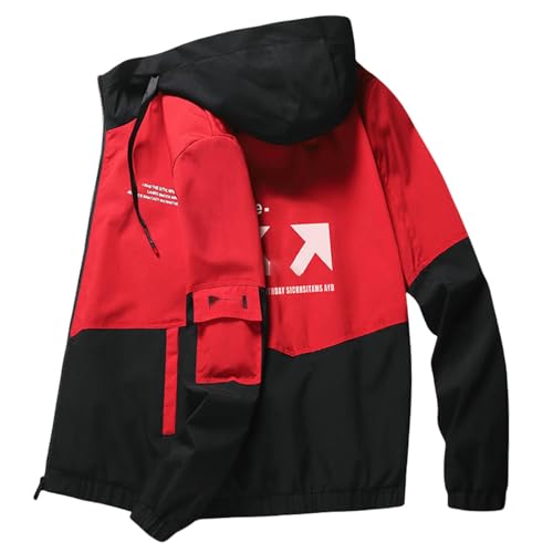 Veste à capuche homme imperméable noir et rouge sport de plein air taille S