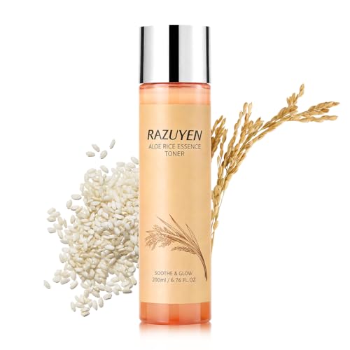 RAZUYEN Rice Toner (200ml) für Trockene und Empfindliche Haut, Glow Toner Gesicht mit Aloe Vera und Niacinamid, Ohne Alkohol, ohne Duftstoffe, Vegan Gesichtswasser