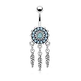 Covet Jewelry Turquoise Paved Dream Catcher 316L Surgical Steel Belly Button Navel Rings