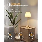 EppieBasic Cordless Table Lamp, 5200mAh Rechargeable Battery Operated Lamp, Portable LED Touch Light, Stepless Dimming, Small Gold with Fabric Shade, 2700K for Dining, Bedside, Bathroom - Image 2