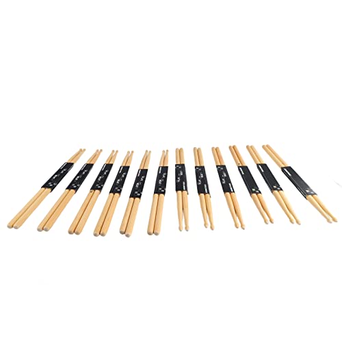 12 pares de baquetas 7A de madera de arce con puntas ovales y agarre antideslizante – juego profesional para práctica y actuación, compatible con kits estándar miniatura 2