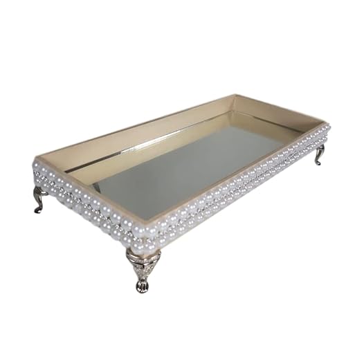 Bandeja Espelhada Banheiro Lavabo Luxo B12-23 X 10 X 4 Cm (Camurça com Prata)