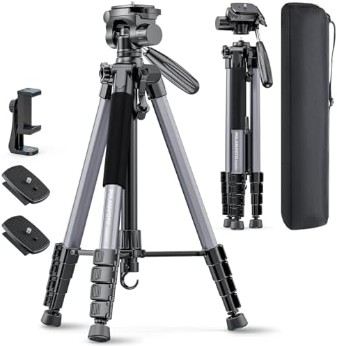 POLAM-FOTO Kamera stativ 188 cm mit Handyhalter und 3-Wege-Kopf | Leichtes Aluminiumstativ, 4 kg Tragkraft, faltbar für Reisen, Foto, Video und Content Creation