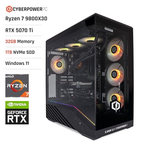 CYBERPOWERPC Luxe Gaming-PC - AMD Ryzen 7 9800X3D, Nvidia RTX 5070 Ti 16GB, 32GB RAM, 1TB NVMe SSD, 750W 80+ PSU, Wasserkühlung, Windows 11, V100R RGB