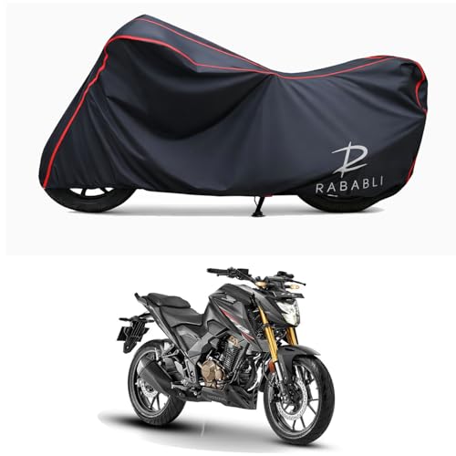 Image of Waterproof Bike Body Cover Compatible for | Honda CB300F Deluxe Pro | Taffeta Fabric, Red Piping Design, Bottom Elastic Fit | Dustproof, Sun UV & Rain Protection for All Bikes