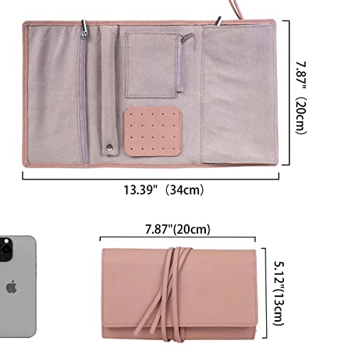 Strstar Travel Jewelry Organizer Case Foldable Jewelry Roll Portable Journey Daily Jewelries Storage For Rings, Necklaces, Earrings, Bracelets (Pink) #TOP5