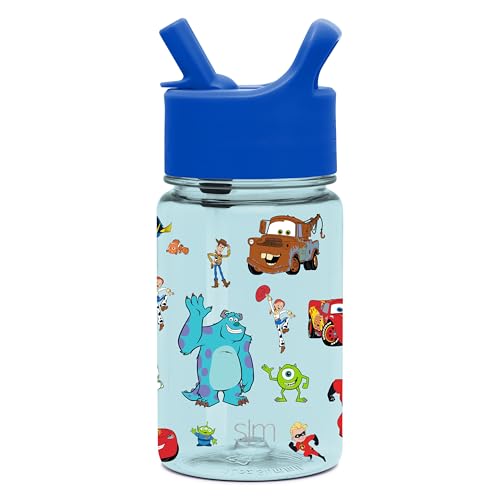 Image of Simple Modern Disney Kids Water Bottle Plastic BPA-Free Tritan Cup with Leak Proof Straw Lid | Reusable and Durable for Toddlers, Girls and Boys | Summit Collection | 12oz, Pixar Pals