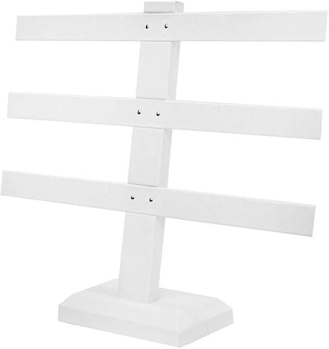 Miniatura 2 de DBM IMPORTS Exhibición de cuero sintético blanco 3 barras pendiente joyería soporte de exhibición 10" x 9"