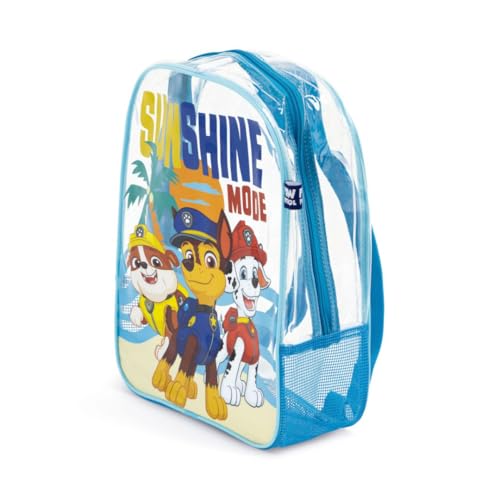 PICOBOX Mochila de Playa Transparente Infantil Patrulla Canina para Niños y Niñas 31x25x23 cm, Bolsa Antiarena PVC con Base de Rejilla, Juguetes de Playa, Piscina y Viaje