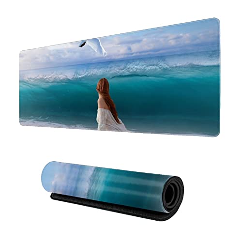 Fantasy Sea Beach Lady Water Swan Paradise Large Gaming Mouse pad,, with Non-Slip Base (11.8x31.5 inches), Comfortable, Foldable, Suitable for desktops, laptops, Keyboards, etc.