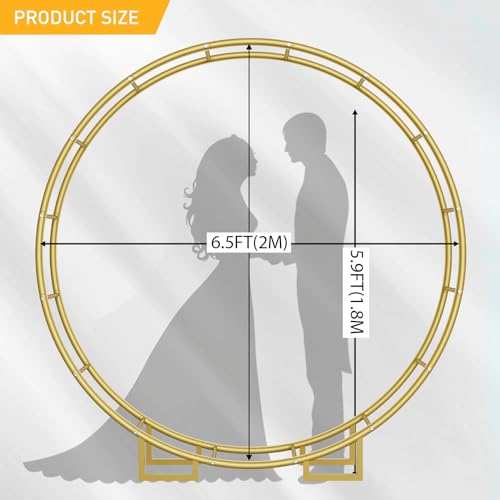 HAITRAL Double Round Arch Backdrop Stand | 6.5FT Balloon Arch Stand Metal Stand Backdrop for Parties | Wedding Circle Arch Stand Frame for Ceremony Birthday Photo Garden Background Decoration,Gold