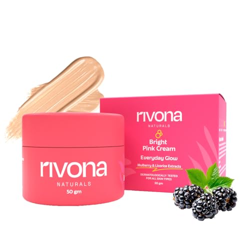 Rivona Naturals Bright Pink Face Cream | Long-Lasting Hydration | Light make up look | Vegan | Niacinamide & Mulberry Extracts| Tinted moisturiser | 50 gm (Warm Beige, 50 g (Pack of 1)
