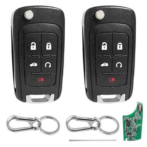 5 Button Keyless Entry Remote Control Flip Key Fob Replacement for Chevy Cruze Impala Malibu Sonic Equinox Camaro Buick Regal Encore Verano Lacrosse GMC Terrain 2010-2019 315MHz with Chip - 2 Pack