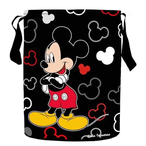 Image of Kuber Industries Disney Mickey Laundry Basket | Non-Woven Round Laundry Basket | Clothes Storage Hamper | Foldable Laundry Bag with Handle | Toy Storage Basket | 45 LTR | Black