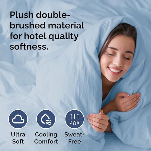 Image of Duvet Cover Queen Size Set - Extra Soft Queen Duvet Cover 90 inch x 90 inch with 2 Pillow Shams for Women, Men, Kids & Teens - Hotel Luxury, Easy-Care w / Zipper Closures & Ties - Comfy & Breathable (Sky Blue)