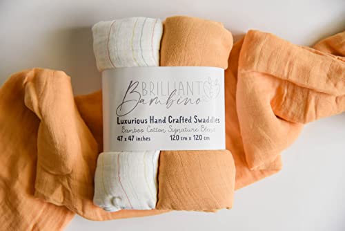 Brilliant Bambino - Baby Swaddle Blanket - 2 Pack | Retro Stripes + Boho Yellow Golden Set | Muslin Bamboo Cotton Blend | Newborn Essentials | Boys & Girls | Hospital Receiving Blanket | Vintage Baby #TOP5
